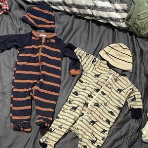 Gerber Navy and Brown Striped Dinosaur Footies Set